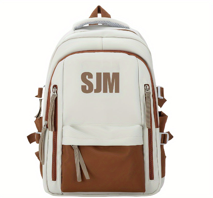 Stylish Unisex Nylon Backpack - Durable Casual Travel School Bag with Adjustable Straps, White Blue Design, Lightweight and Spacious for Everyday Use, School Backpack Contrast Strap Design Polyester Lined, Travel Back