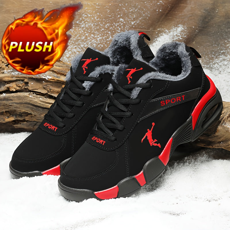 Men's Air Cushion Casual Sneakers - Fleece-Lined Thick Warm Inner PU Upper, Unisex Women Boots, Hiking Shoes, Outdoor Running Snowboots- Geometric Design with Lace Closure for St. Patrick’s Day Halloween Christmas