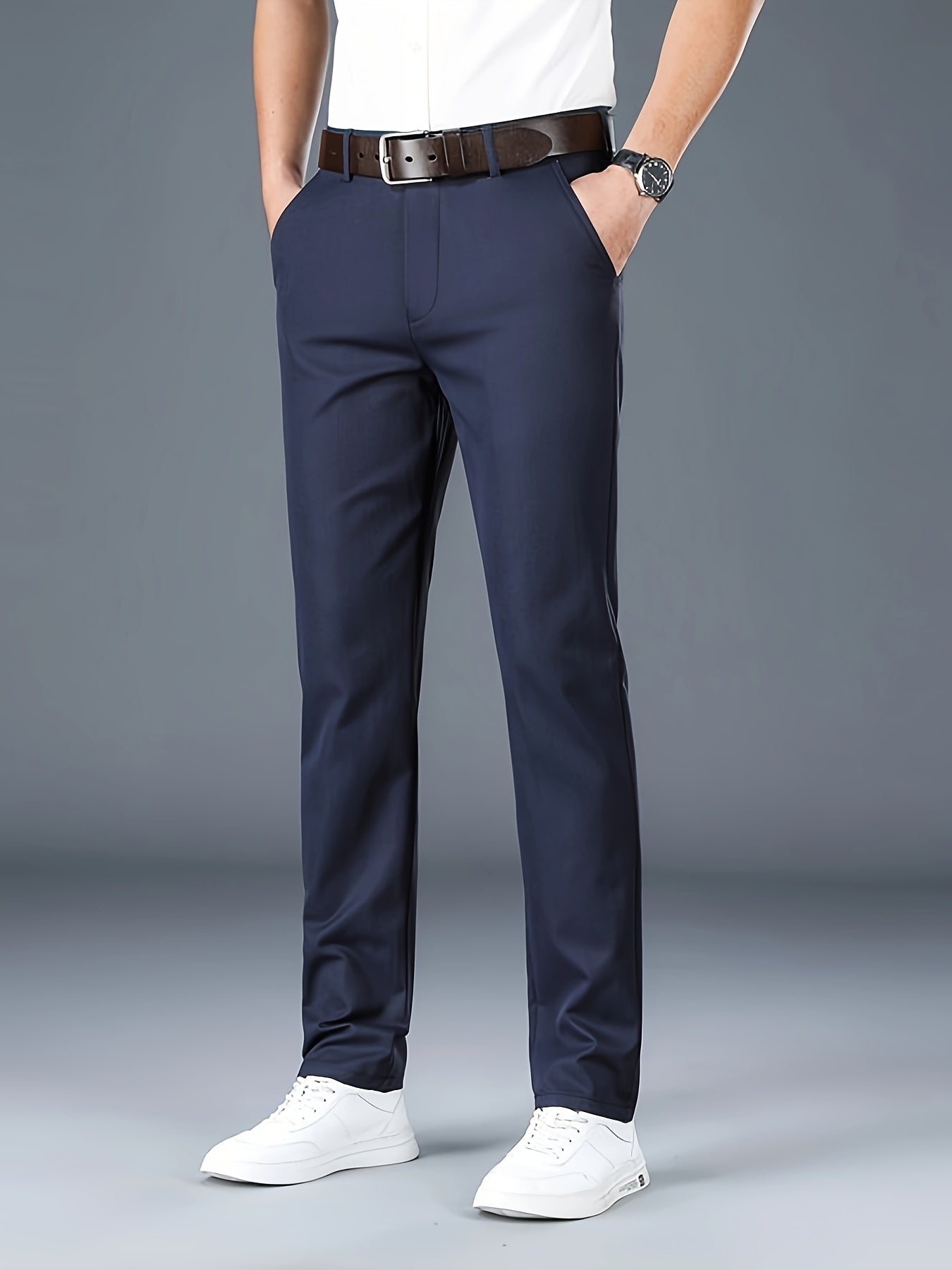 Men'S New Style Solid Color Suit Pants for All Seasons, Fashionable Business Stretch Straight-Leg Formal Trousers, Slim-Fit Casual Pants.