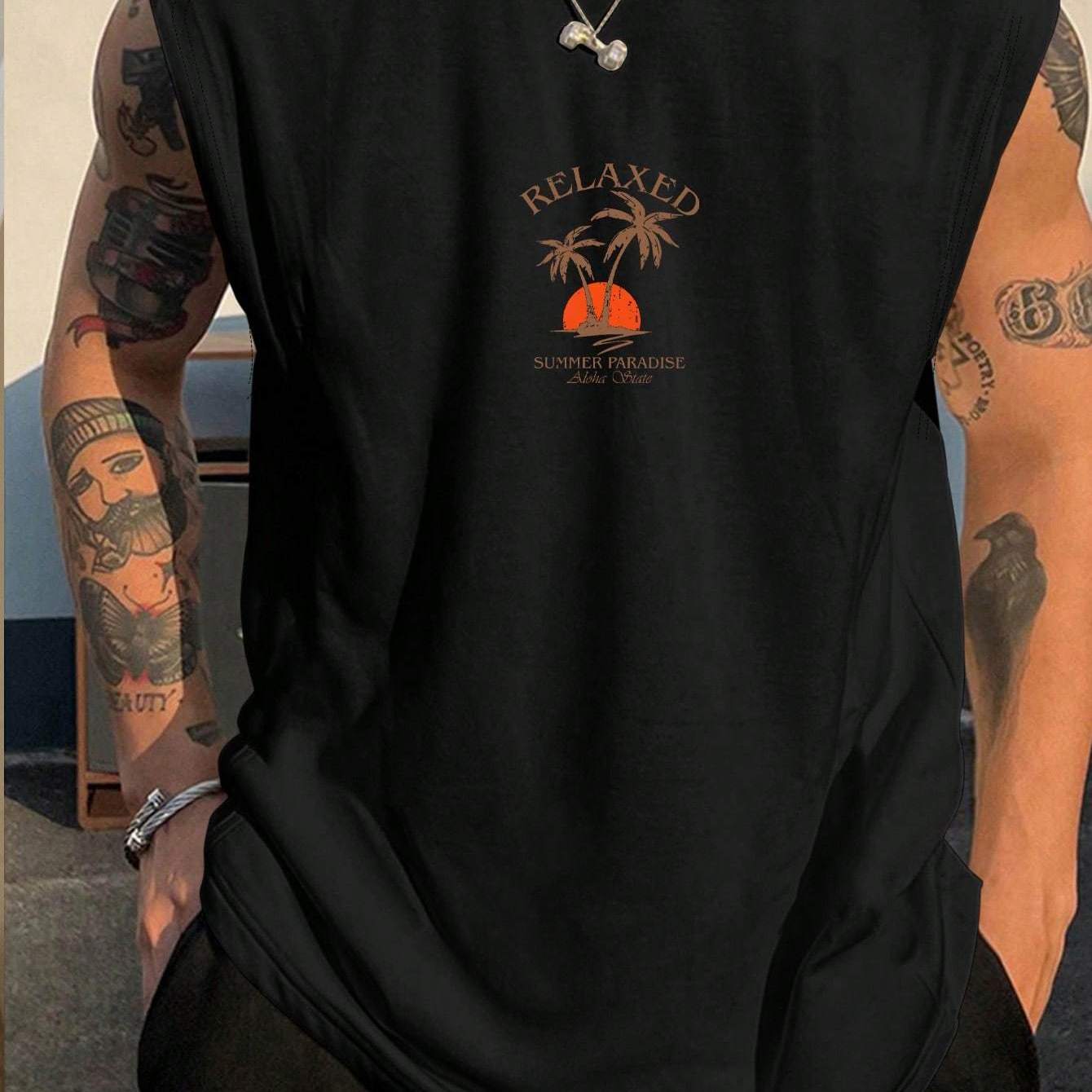 Print Comfy Breathable Tank Top, Men'S Casual Stretch Sleeveless T-shirt For Summer Gym Workout Training Basketball
