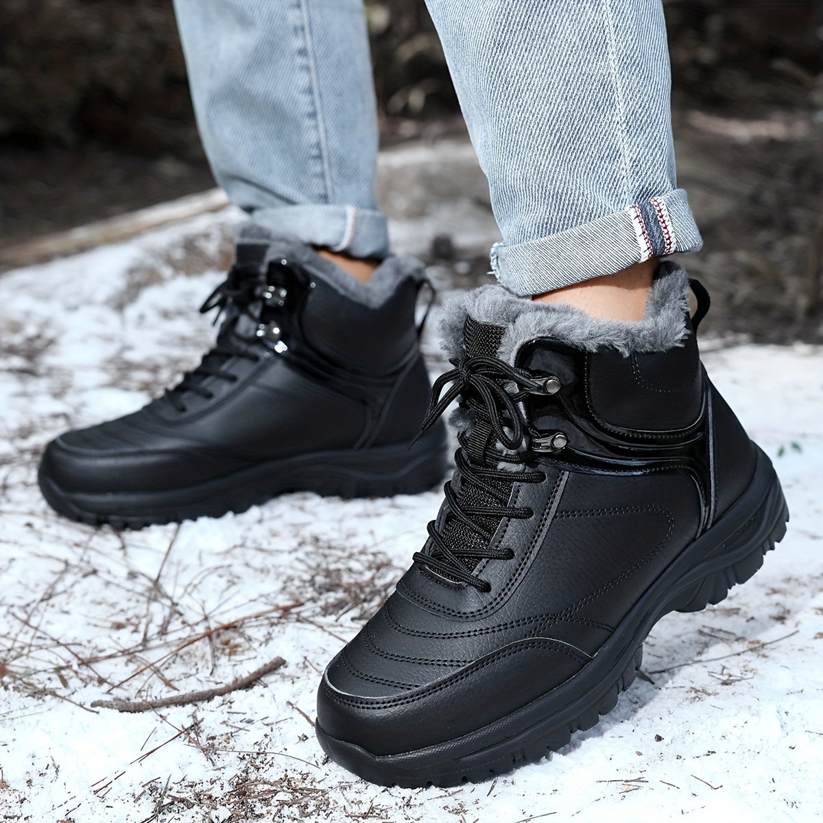 Men's Winter Snow Boots - with Plush Lining and Removable Insole - Slip-Resistant Tread, Suitable for Ice, Snow, Mud, Grass - Men's Casual and Formal Winter Shoes, Lace-Up Ankle Support - All-Terrain Grip - Men's Winter Boots