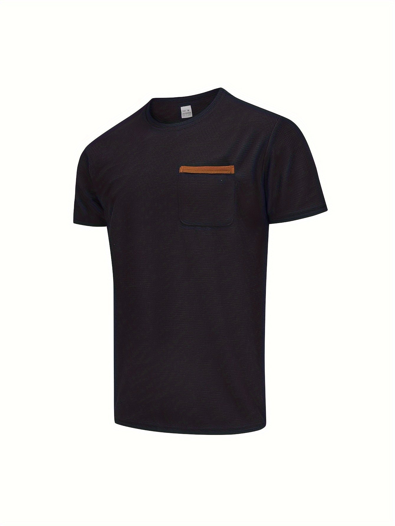 Men's Solid T-shirt With Chest Pocket, Casual Short Sleeve Crew Neck Tee, Men's Clothing For Summer Outdoor