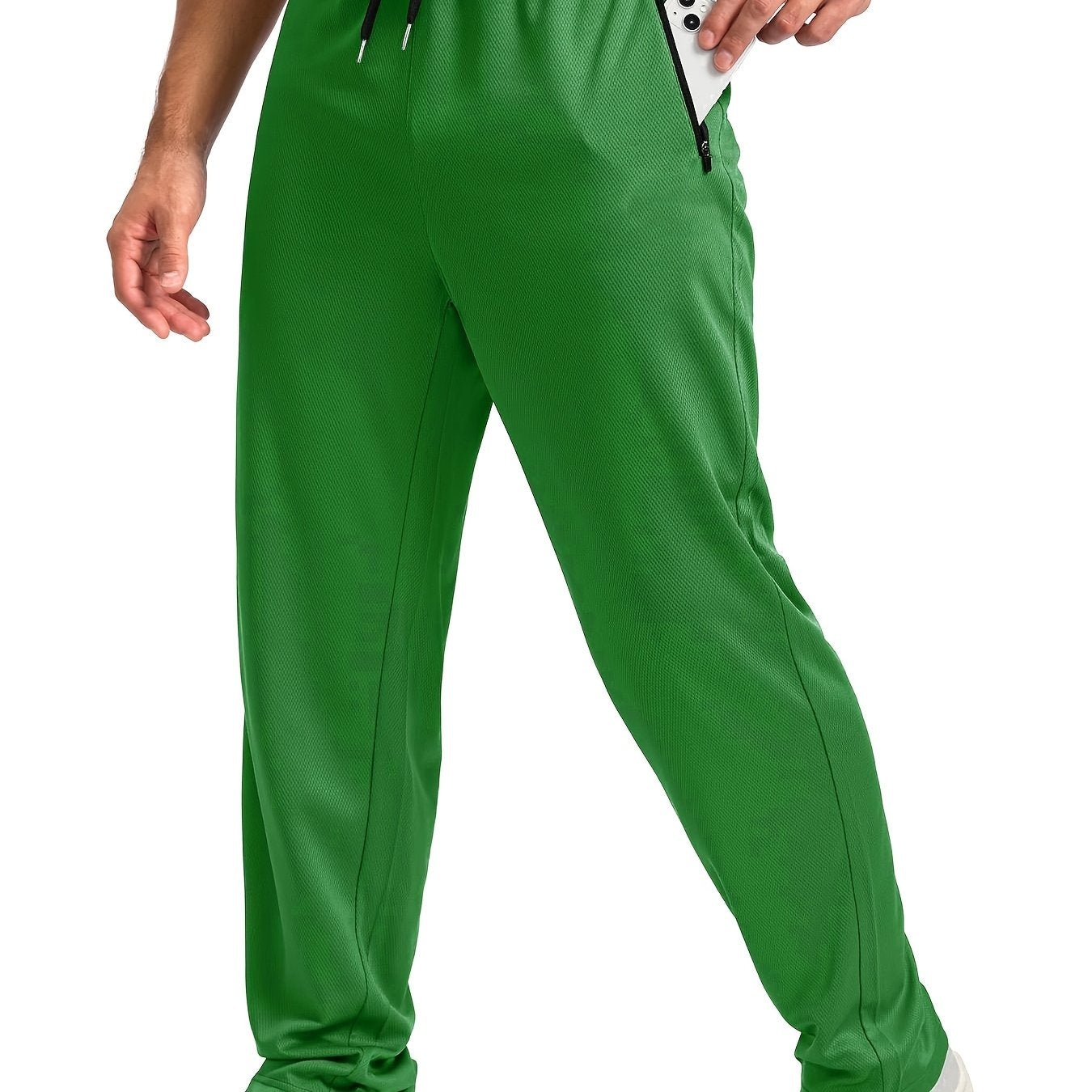 Men's Sports Pants With Drawstring And Zippered Pockets, Lightweight And Breathable Bottoms For Running/Casual Wear