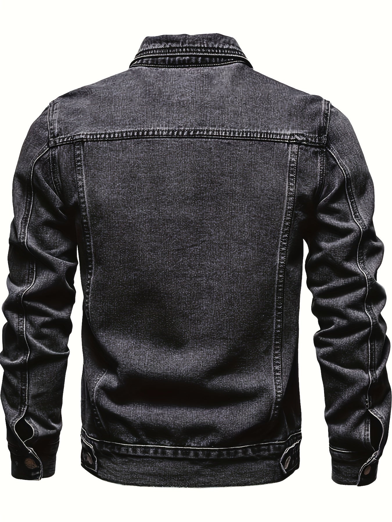 Men's Chic Washed Denim Jacket, Casual Street Style Button Up Contrast Stitching Jacket For Fall Winter