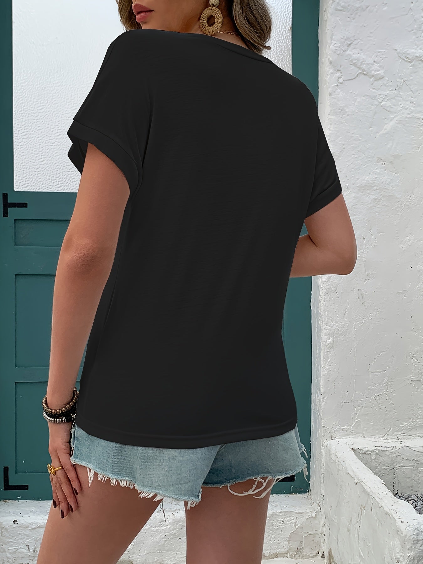 Women's Soft Pink V-Neck T-Shirt - Minimalist Everyday & Formal Tops - Machine Washable Everyday Casual Blouse - Women's Clothing Essentials