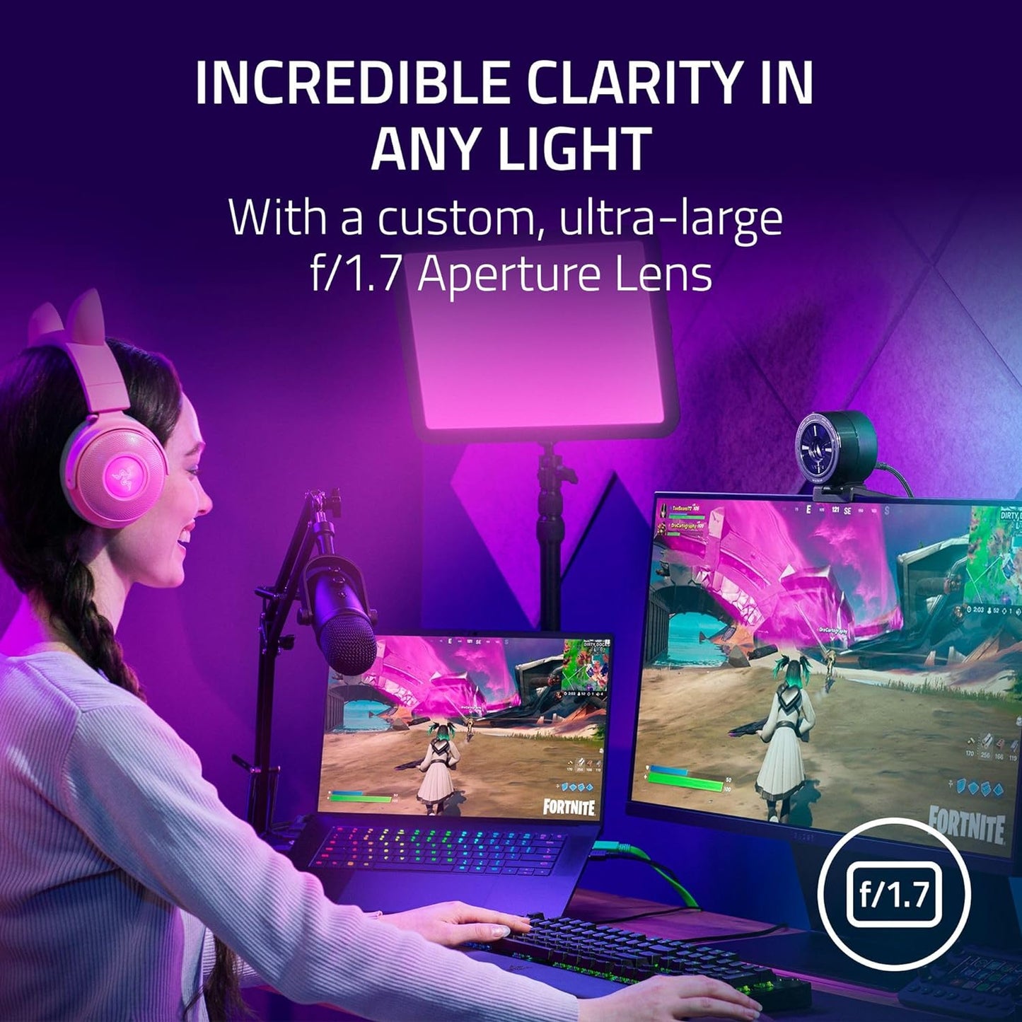 Razer Kiyo Pro Ultra 4K Webcam: Large Sensor - Auto Light Correction - Built-In Mic and Shutter - Pro Grade Content Creation, Streaming, Gaming, Video Calls - Works with OBS, Xsplit, PC, Zoom, Teams