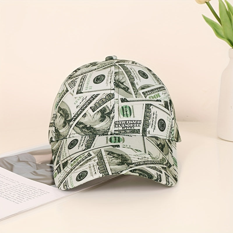 Funky Money Print բեյսբոլի գլխարկ 100% պոլիեսթեր թեթև, կարգավորվող հիփ-հոփ գլխարկ Unisex երաժշտական փառատոների համար