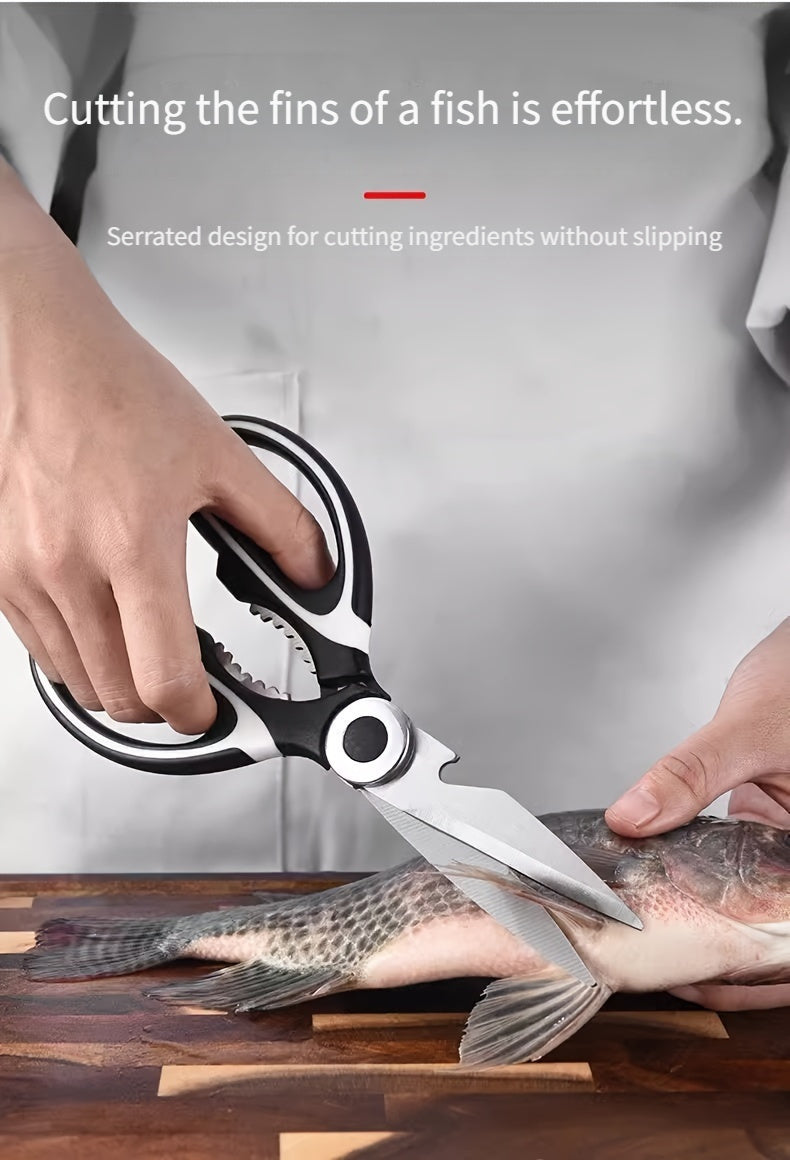 1pc, Kitchen Scissors, Poultry Shears, Kitchen Shears, Kitchen Fish Bone Scissors, Multifunctional Stainless Steel Chicken Bone Scissors For Duck Fish, Food Scissors, Kitchen Meat Scissors, Nut Opener, Bottle Opener, Kitchen