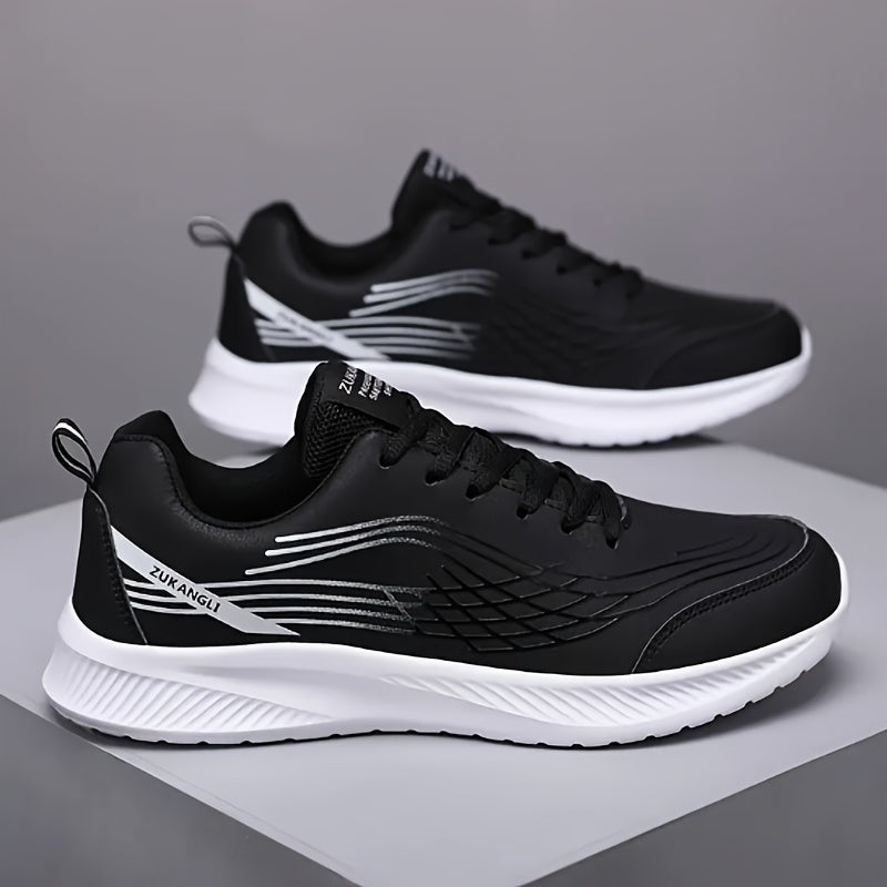 Men's Breathable Lightweight Running Shoes with Air Cushion Technology - Black Low-Top Sneakers for Walking, Jogging, Training Casual Wear, PU Upper MD Sole, All-Season Comfort, Sleek Sporty Design, Cushioned Support