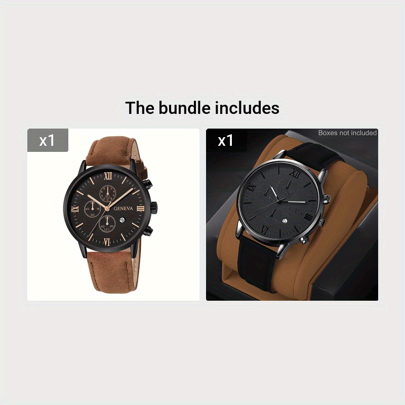 1pc Geneva Vintage Men'S Quartz Watch, Round Alloy Case, Analog Display, with Date Feature, PU Leather Strap, Battery Powered (Button Battery), for Valentine's, Easter, Ramadan, Birthday, Christmas Gifts