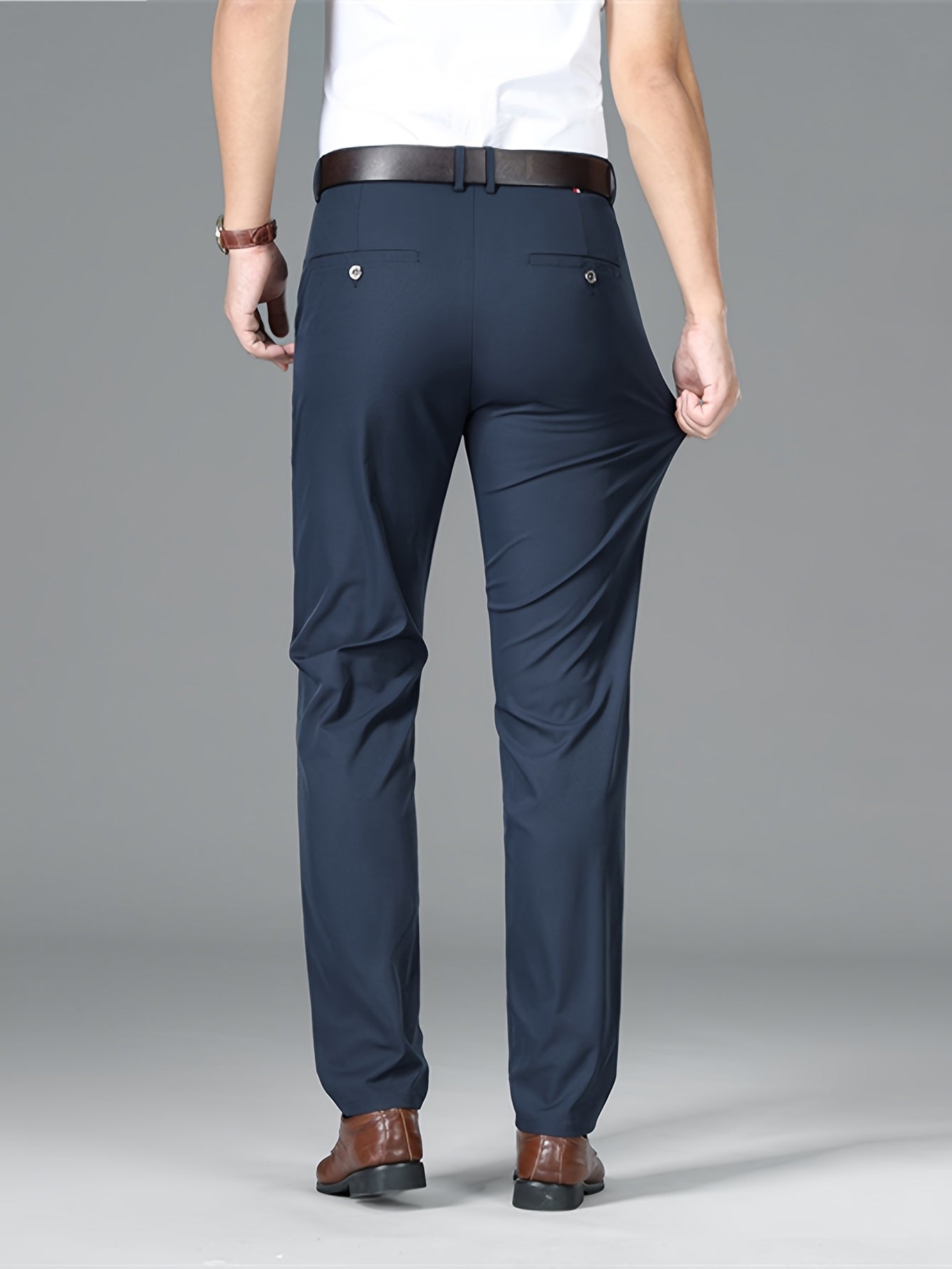 Men's Lightweight Summer Casual Pants, Slim Straight Fit, Polyester, Mid-Rise, Built-in Zipper, Regular Length - Ideal for Casual Attire