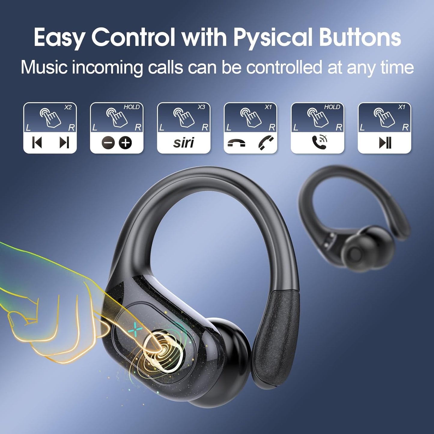 Wireless Earbuds 75Hrs Bluetooth 5.4 Headphone Sport, 2025 Bluetooth Earbuds Stereo Deep Bass over Ear Bud with Earhooks, ENC Noise Cancelling Mic, IPX7 Waterproof Earphone for Workout/Running