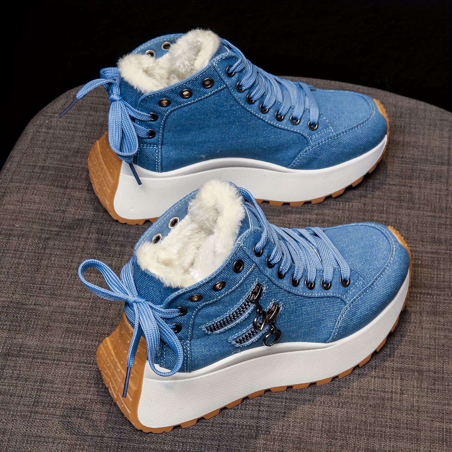 Women'S Winter Boots with Plush Lining - Thickened Warm Snow Boots, Lace-Up Closure, Non-Slip PVC Sole - Elegant Cold Weather Shoes for Everyday & Formal Outfits - Easy-Clean Fabric Upper - Available in Blue, Black, Brown, Re