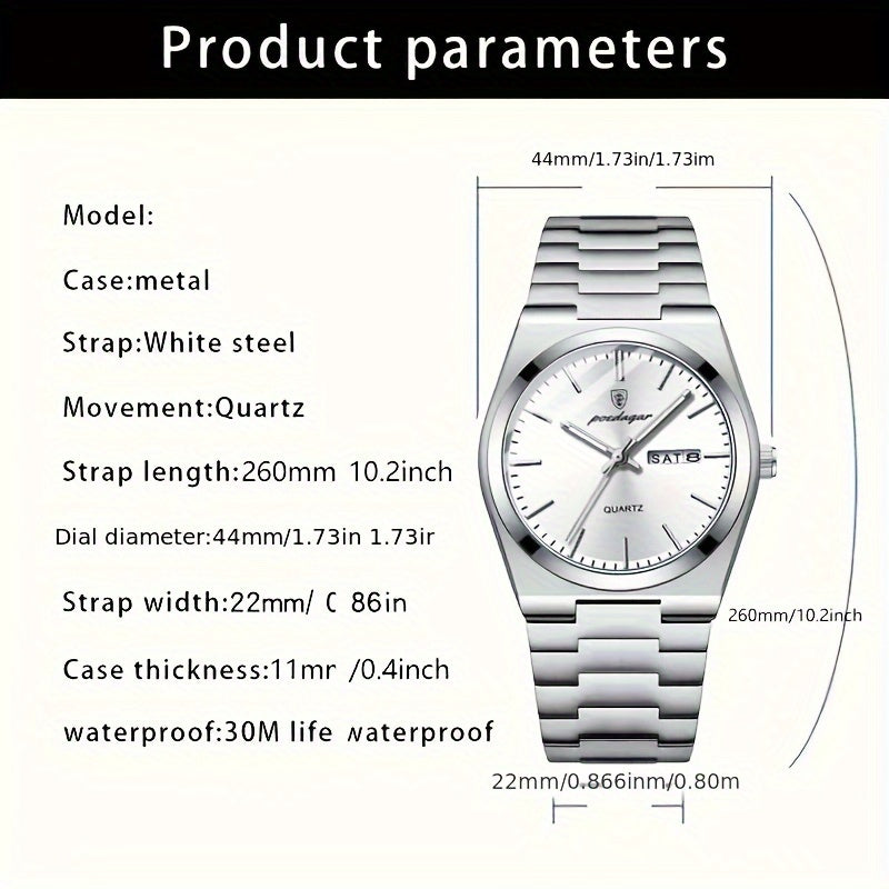 POEDAGAR Men&Women&Apos;S Casual Business Date Night-Glow Quartz Watch, Stainless Steel Band, Alloy Case, Non-Wireless, Non-Rechargeable Battery, Party Style Wristwatch