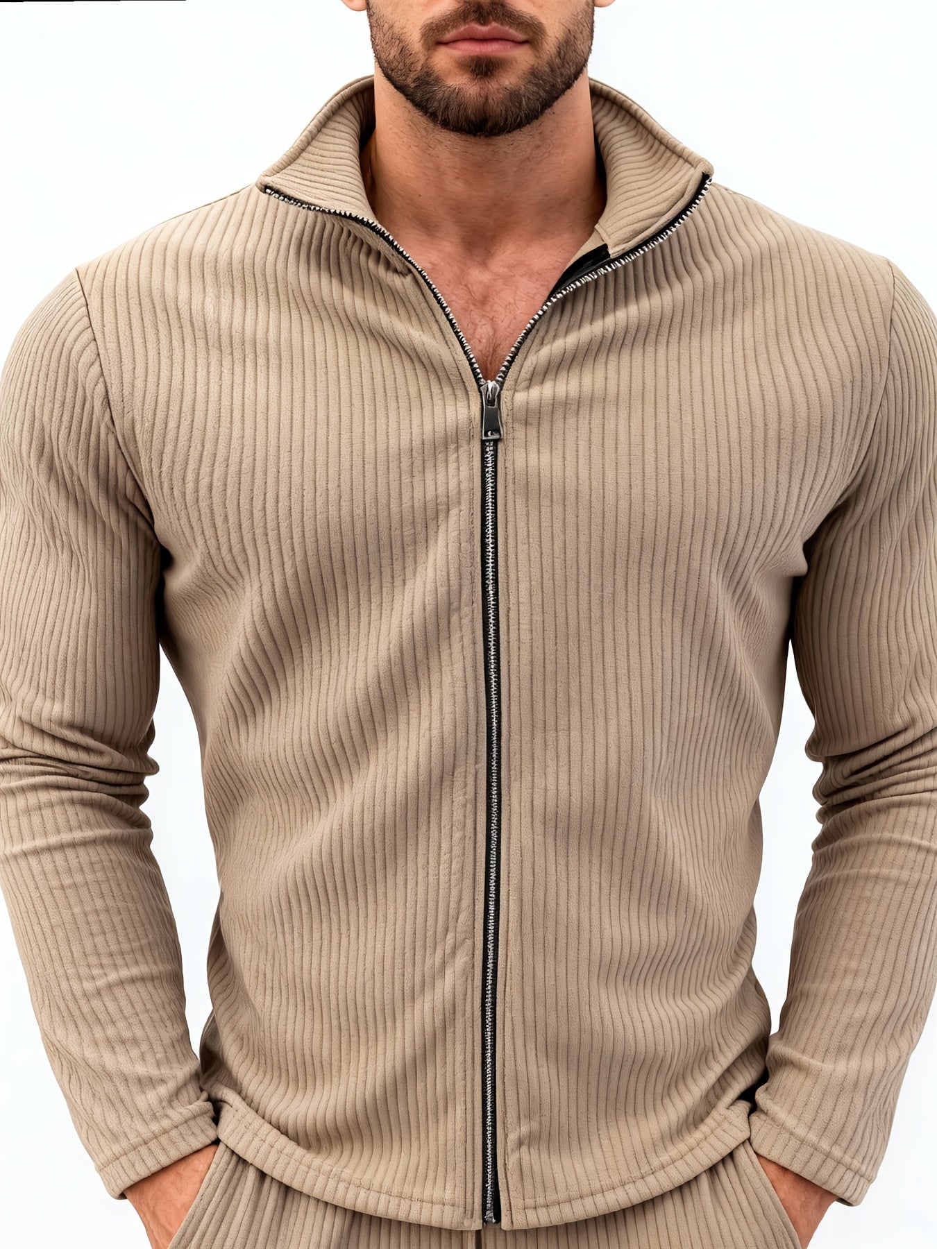 Men's Casual Jacquard Softshell Jacket with Zipper, Sporty