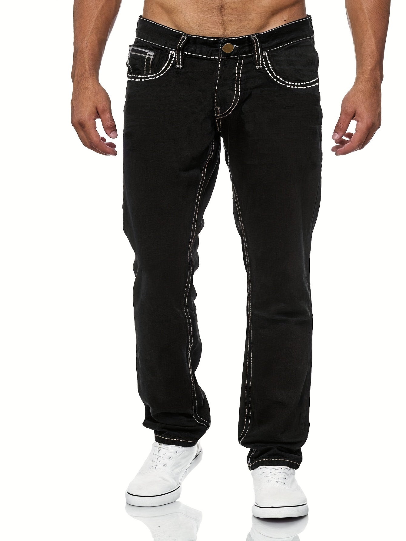 Men's Casual Slim Fit Stretch Jeans, Chic Street Style Distressed Denim Pants