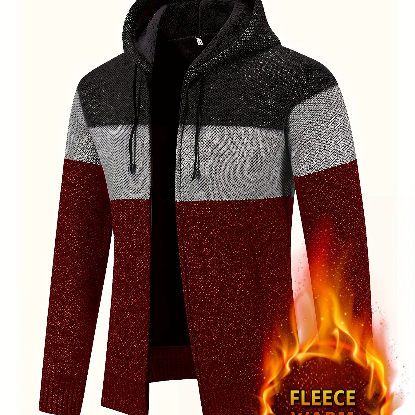 Men'S Fleece-Lined Hooded Sweater | 100% Polyester Knit | Mature Style | Striped Pattern | Long Sleeve | Regular Fit Hoodie with Medium Stretch Fabric | Casual Autumn & Winter Outerwear