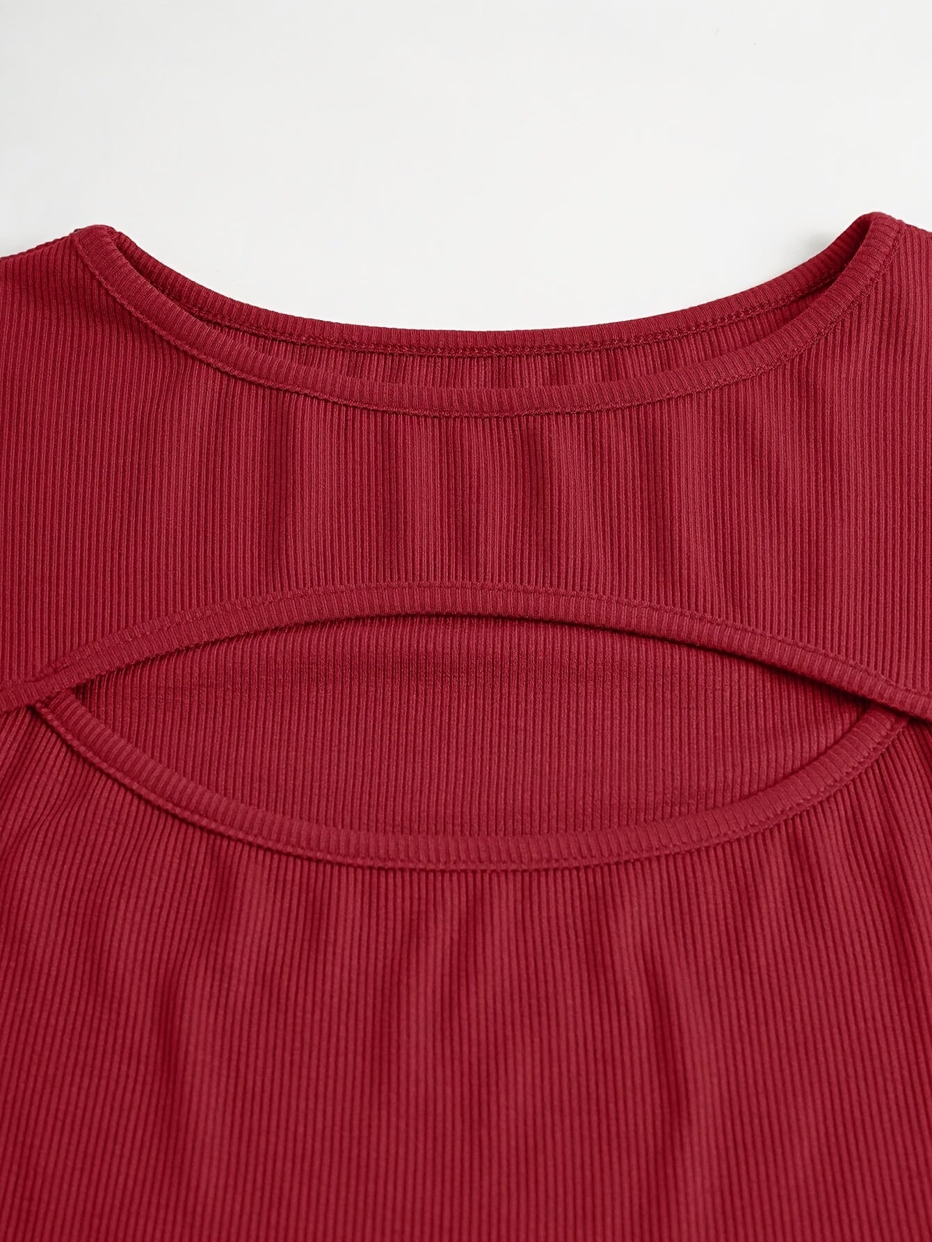 1pc Essence Women'S Elegant Ribbed Long Sleeve T-Shirt, Polyester and Spandex Blend, Hollow-Out Detail, Solid Color, Crew Neck, Regular Length, Knitted Fabric - Autumn/Winter Collection