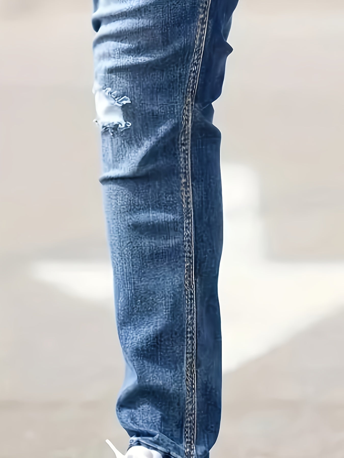 Men's Slim Fit Stretch Denim Jeans - Casual, Breathable & Machine Washable with Ripped Detail