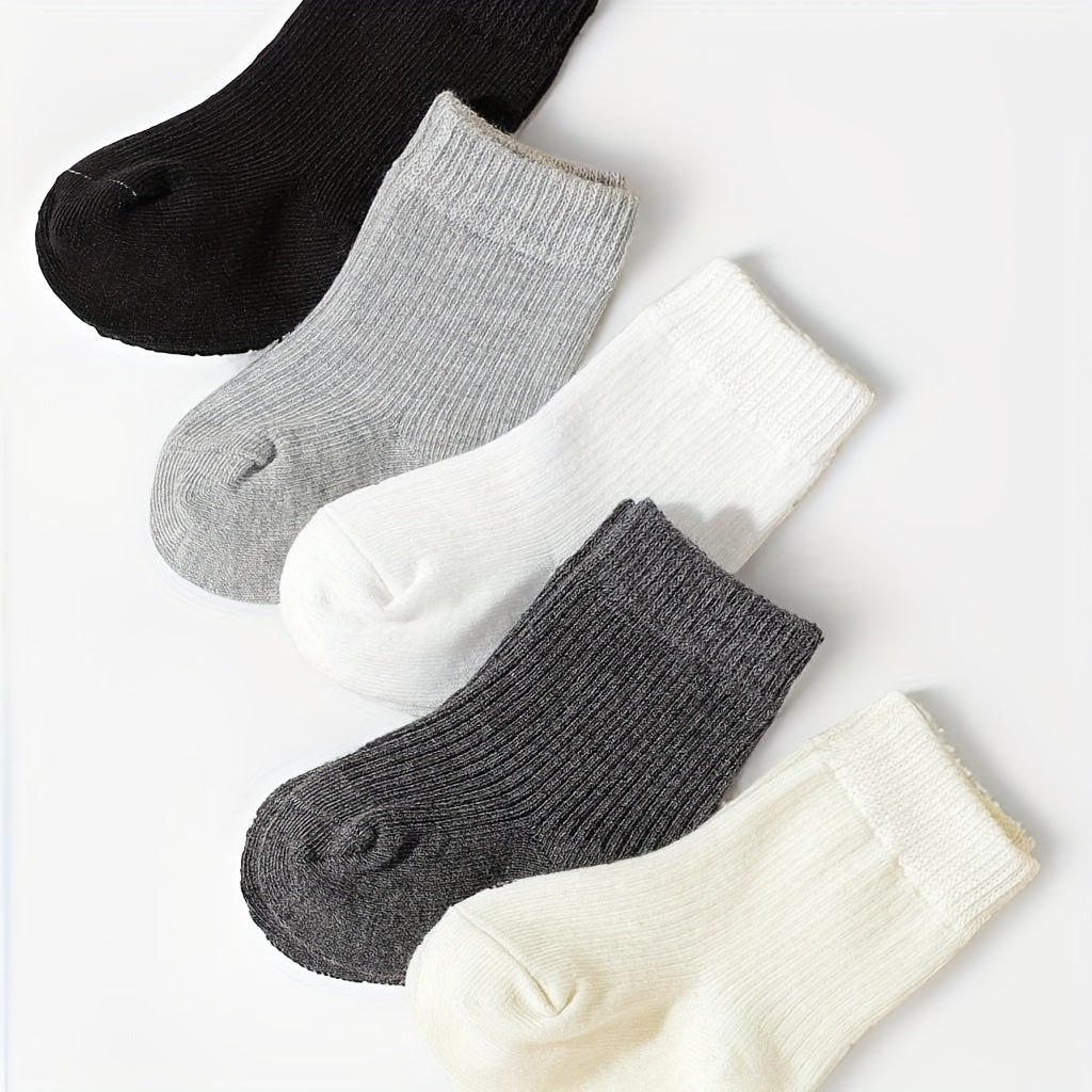 5-Pack Unisex Baby Toddler Mid-Calf Socks, Breathable Polyester Knit, Non-Slip, Hand Wash Only, All-Season Sports Socks