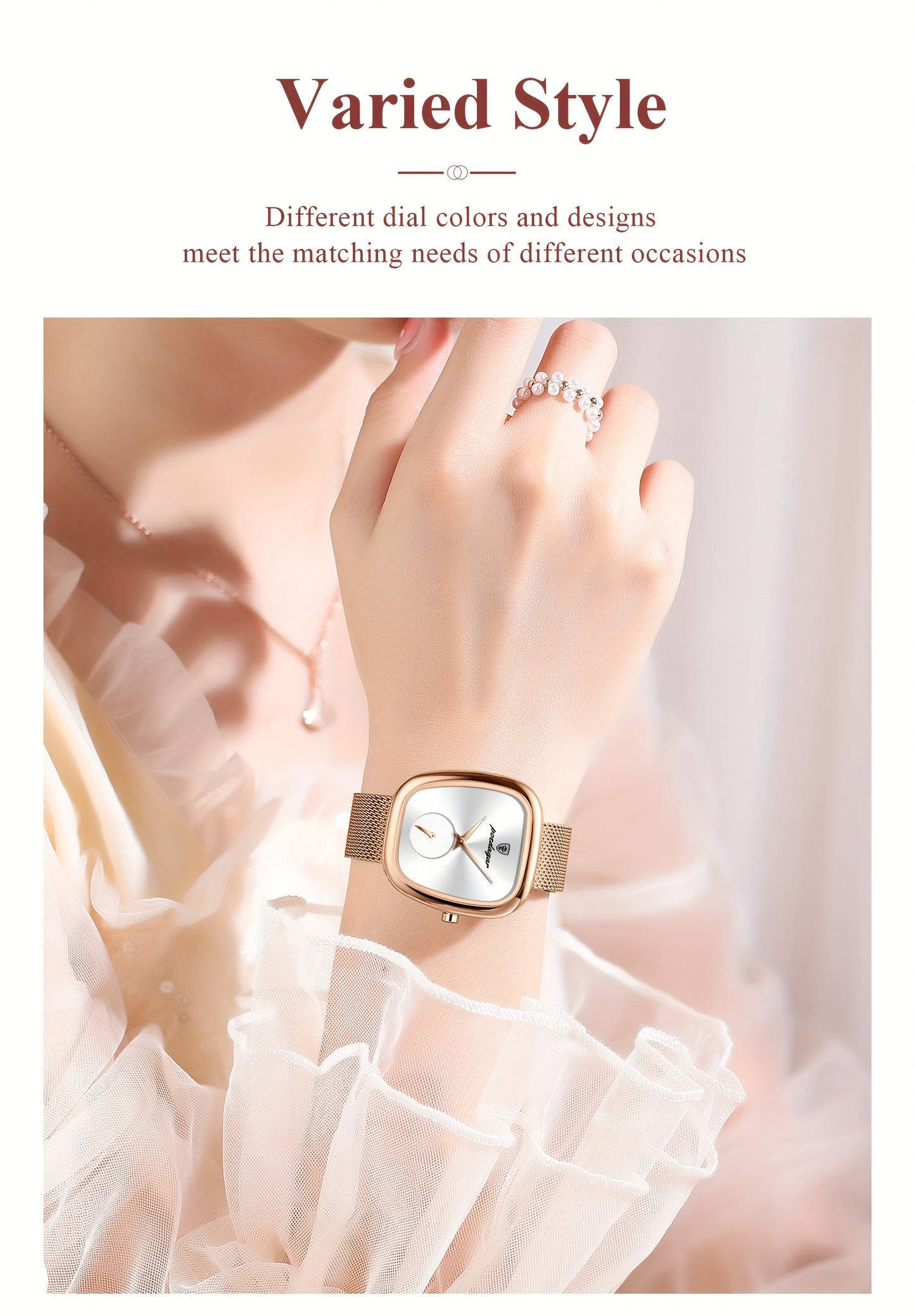 POEDAGAR Elegant Women's Quartz Watch - Waterproof, Stainless Steel Mesh Band, Rose Golden Square Dial, Black Strap, Perfect for Parties & Casual Attire, Stylish Timepiece | Elegant Design | Mesh Strap Watch, Watch Accessorie