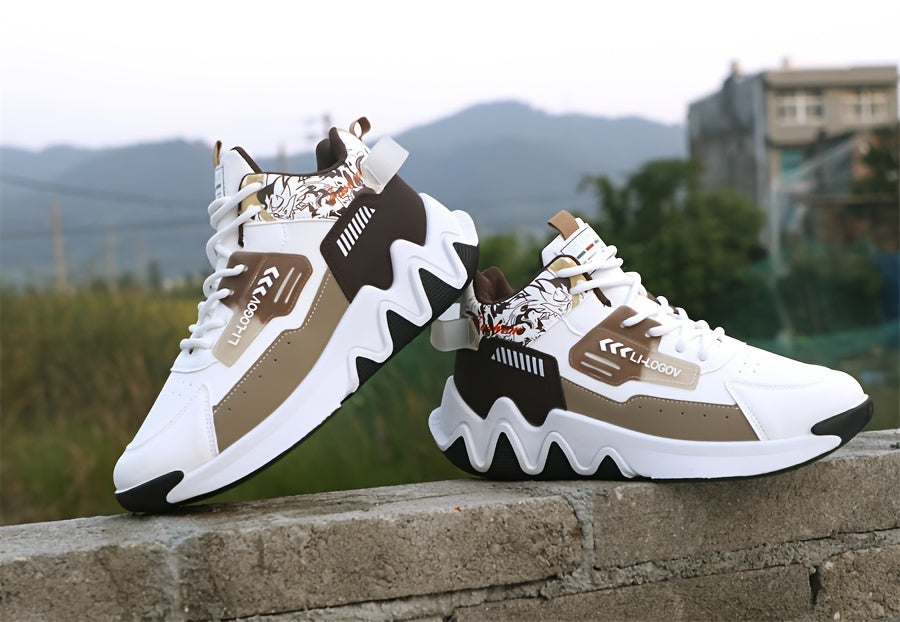 Men'S Stylish High-Top Sneakers with "WOD" Logo - Comfortable, Non-Slip Lace-Up Athletic Shoes for Outdoor Activities, All-Season Wear, Casual Sports Style, Rubber Sole, Fabric Upper, Casual Athletic Shoes Stylish High Top
