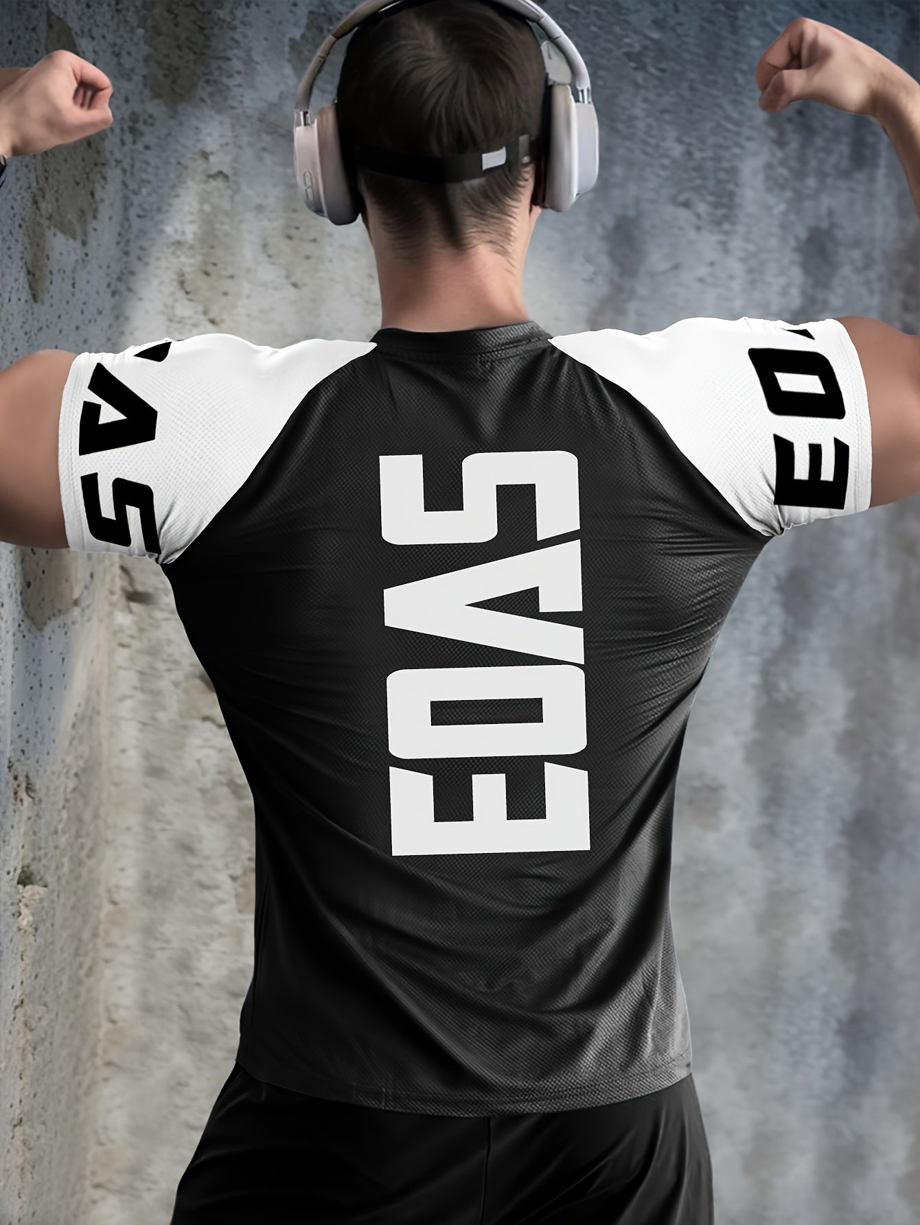 Men's Quick-Dry Breathable Mesh Sports T-Shirt - Summer Gym Workout Top with Contrast Black White Sleeves for Man Letter Print, Slim Fit for Running Training Casual Wear, Breathable Running Gear Sporty Casual Tee Mesh