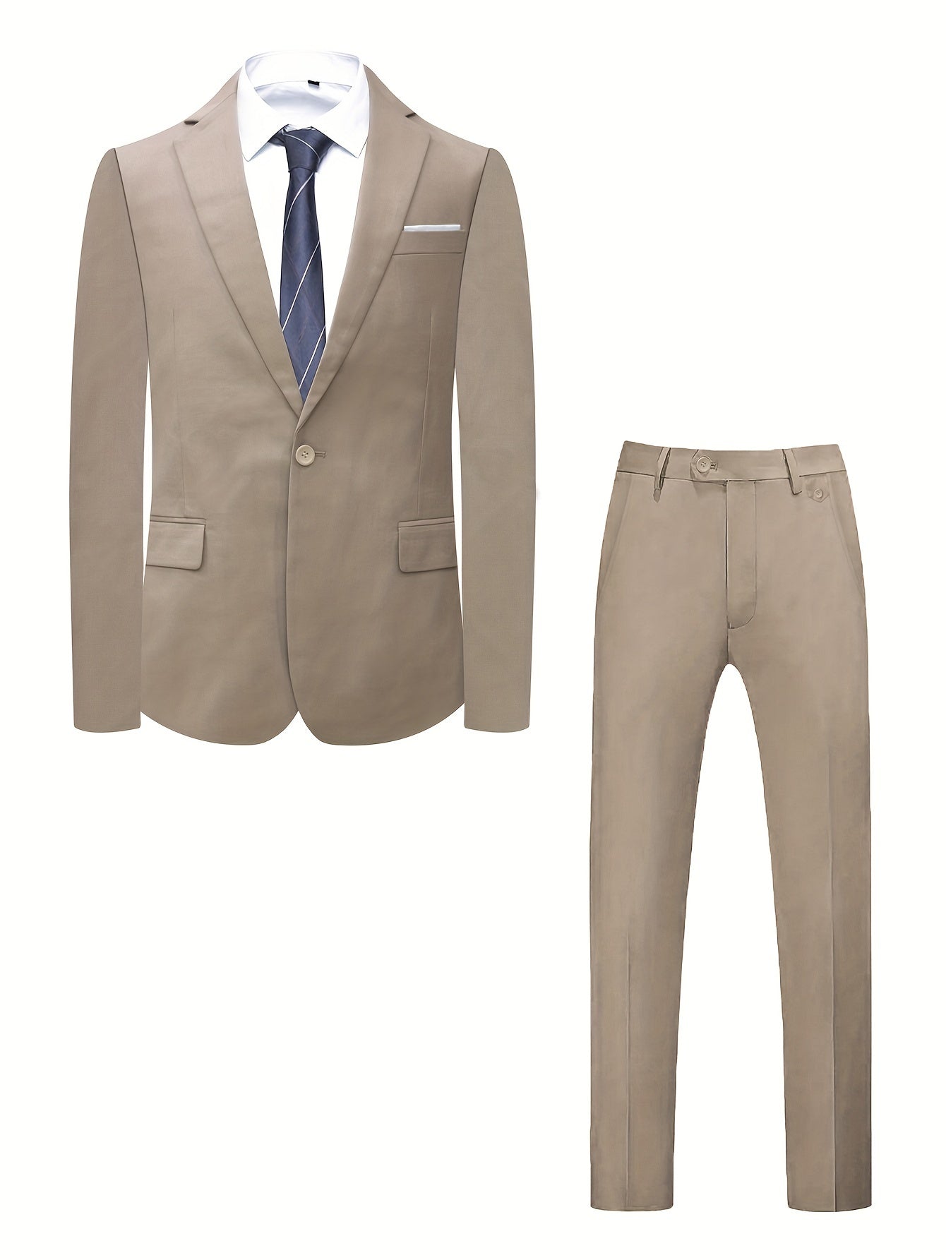 Men's Two-Piece Suit in Solid Color with Sealed Pockets, Regular Fit Suit Trousers, Elegant and Classic, Suitable for Business and Wedding Parties