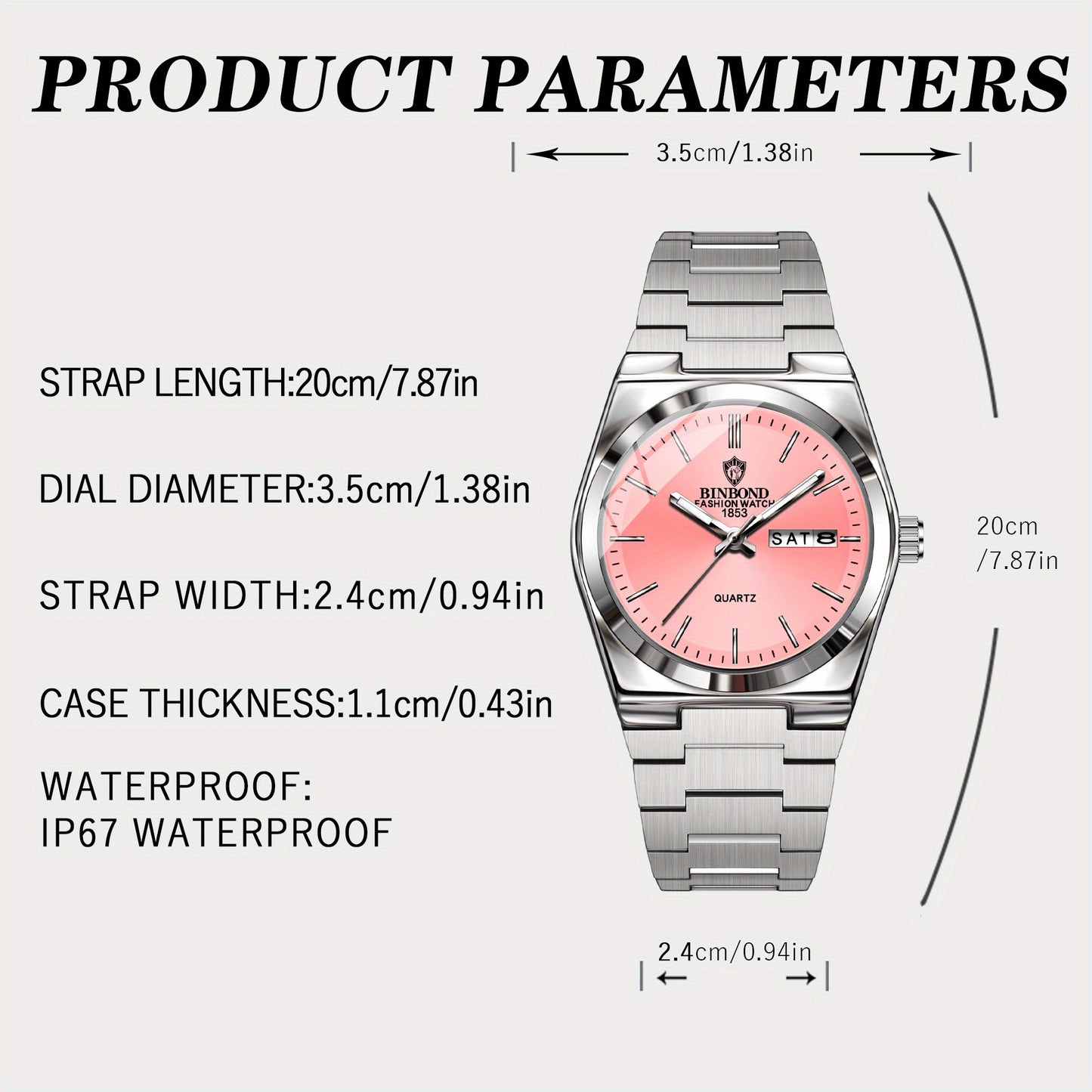BINBOND Women'S Fashion Watch, Double Calendar, Quartz Movement, Stainless Steel Band, Round Case, Ideal for Daily Wear & Gifting, Stylish Accessory|Minimalist Design|Durable Watch