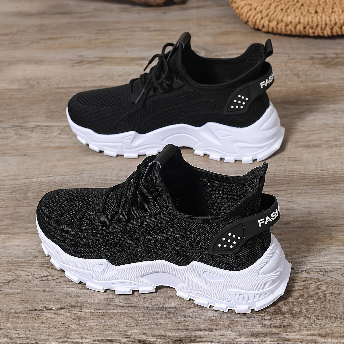 Women'S Breathable Knit Mesh Sneakers - Lightweight Running Shoes with Non-Slip EVA Sole - Comfortable All-Season Casual Walking Footwear, Black & White Options, Low-Top Lace-Up Design, Walking Shoes