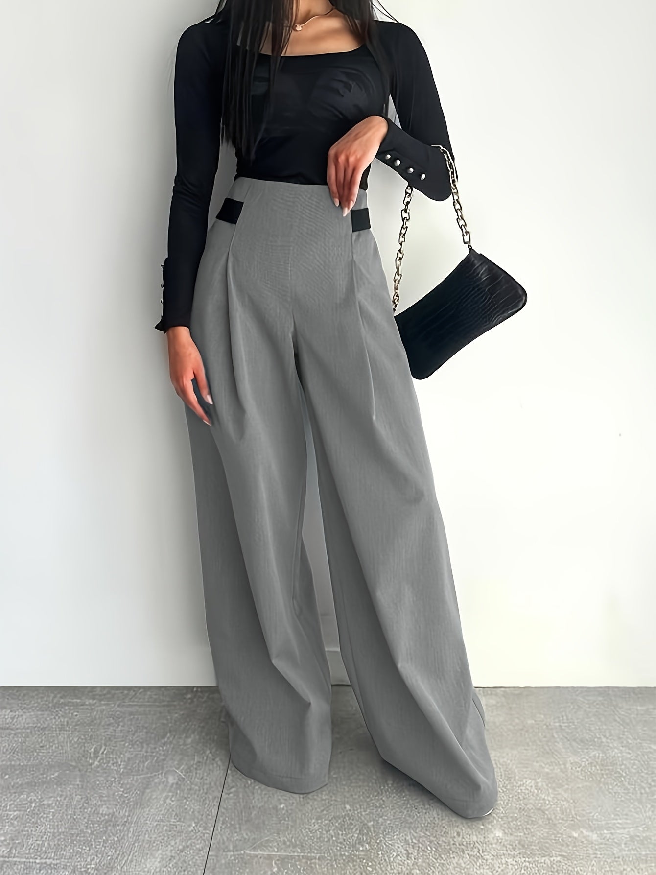 BK052044 Elegant Suit Jacket and Waist-Tie Loose Straight-Leg Wide-Leg Pants Women's Two-Piece Suit