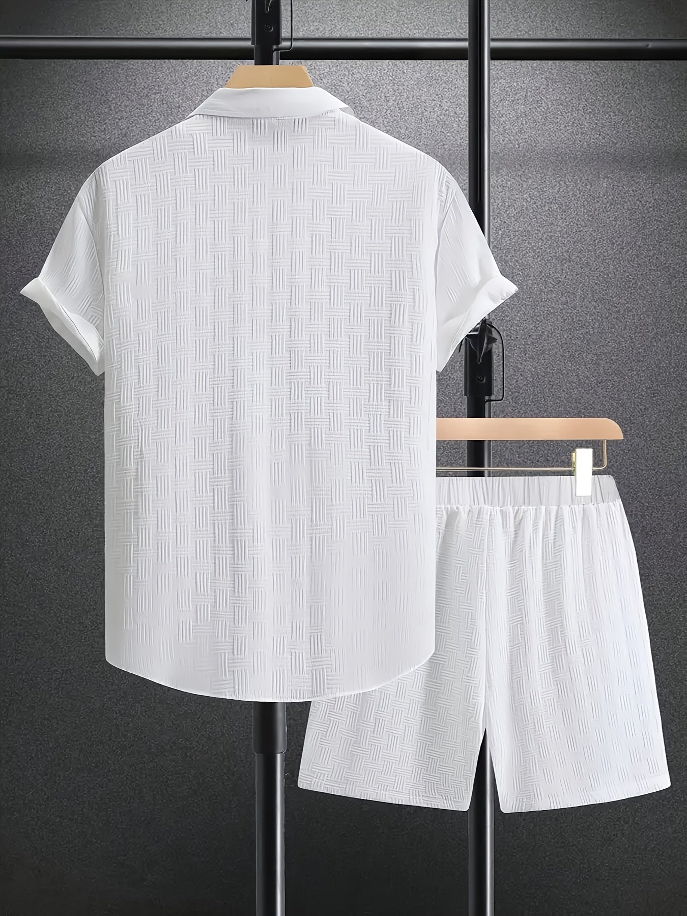 Men's Outfit, Checkered Print Lapel Short Sleeve Button Up Shirt & Shorts 2pcs co ord set for Outdoor Activities