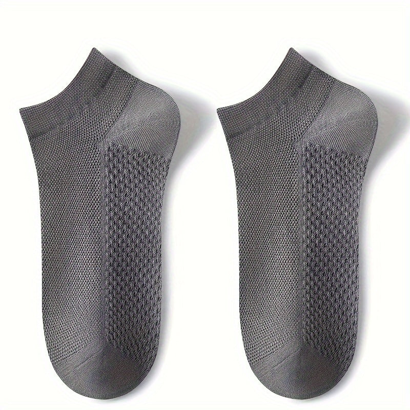 5pcs Men's Breathable Mesh Ankle Socks - Odor-Resistant, Sweat-Wicking Casual & Business Boat Socks, Plus Size