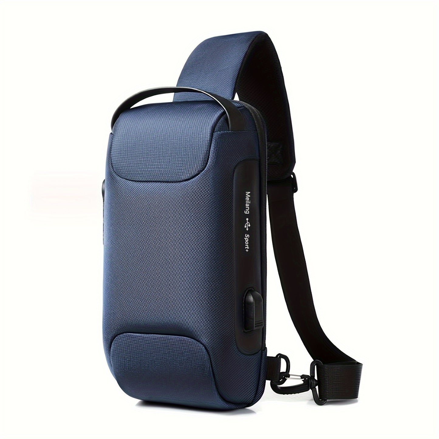 Men's Lightweight Crossbody Backpack with USB Charging Port Password Lock, Adjustable Anti-Theft Shoulder Bag for Travel, Commuting, Daily Use - Durable Polyester Casual Daypack, Secure Travel Bag Minimalist Backpack Sl