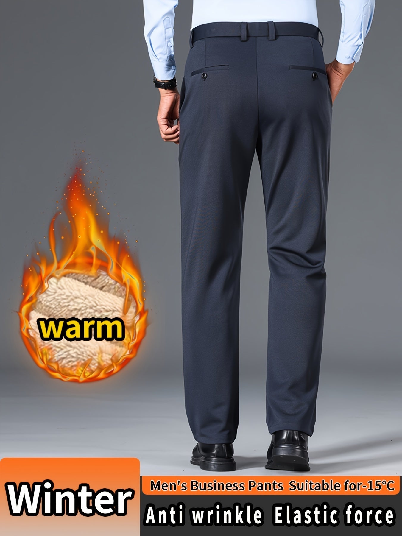 Men'S High Waist Solid Color Straight Leg Business Pants with Pocket Details, Polyester and Elastane Blend with Viscose Lining, Elastic Stretch, Zipper Fly Closure, Suitable for Fall/Winter Workwear