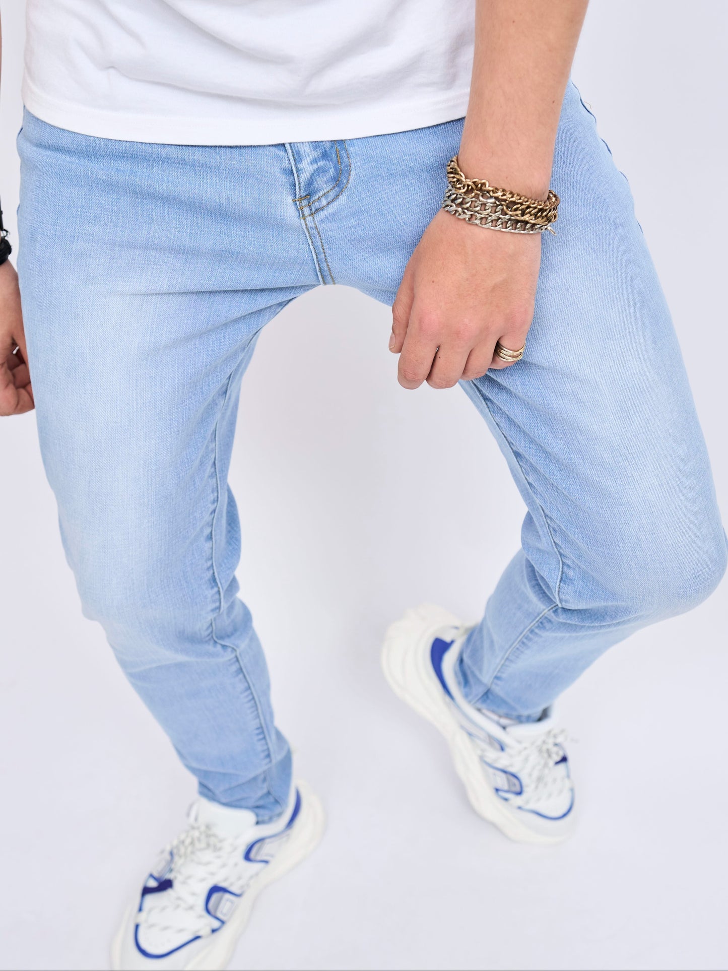 Men's Trendy Cotton Blend Slim Fit Jeans, Chic Street Style Male Bottoms For Causal Daily Wear