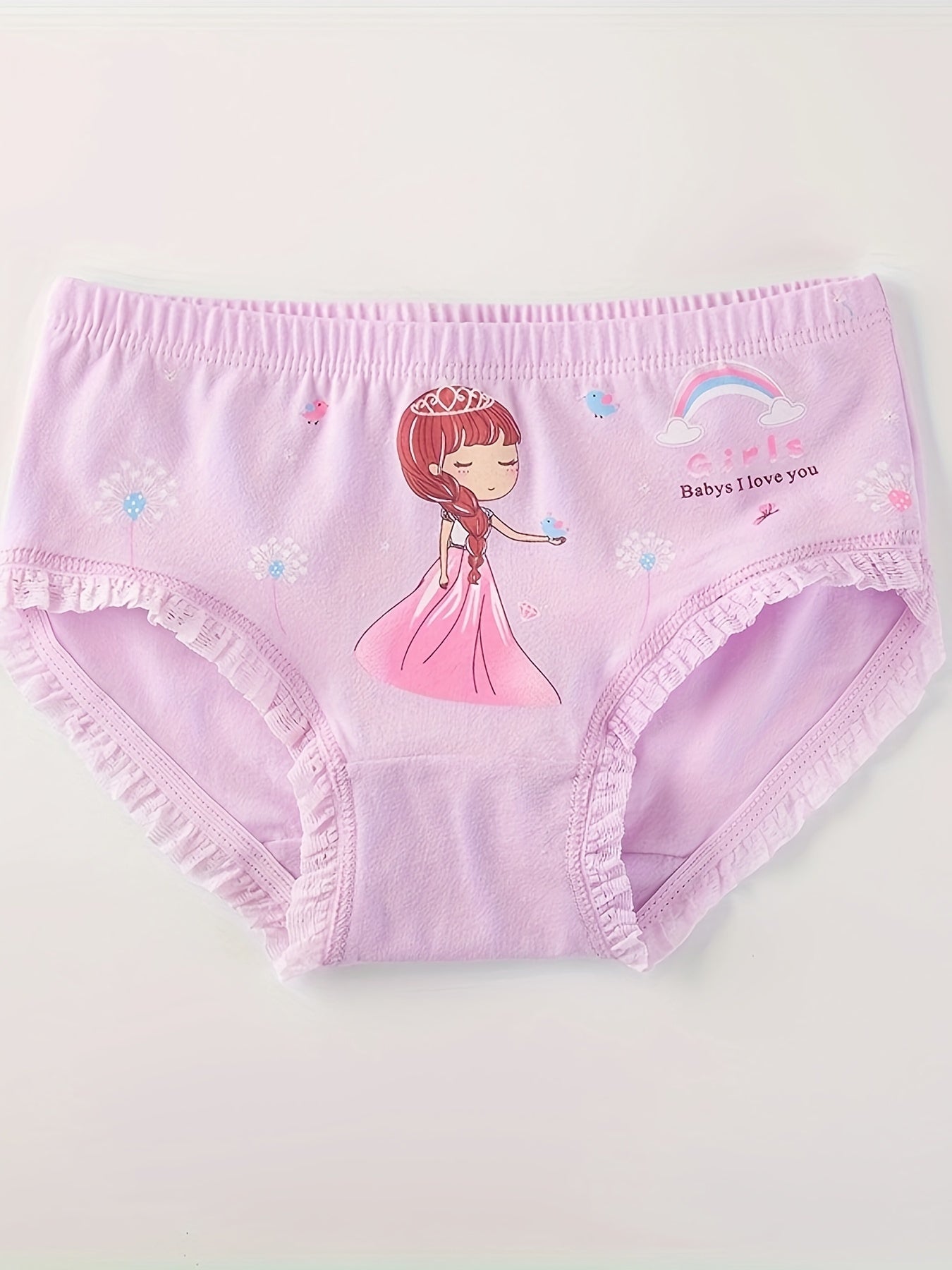 5-Pack Girls Cotton Briefs with Cute Cartoon Lace Trim
