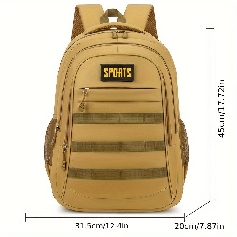 SPORTS Men's Casual Backpack - High-Capacity Camo & Solid Color Options, Durable Nylon, Ideal for Hiking, Travel & Students with Laptop Compartment