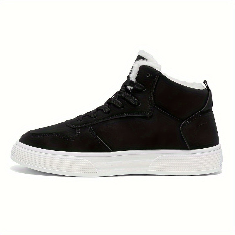 Men's Mid-Top Lace-Up Boots with Warm Plush Lining for Comfortable Winter Outdoor Street Walking and Strolling, Winter Boots