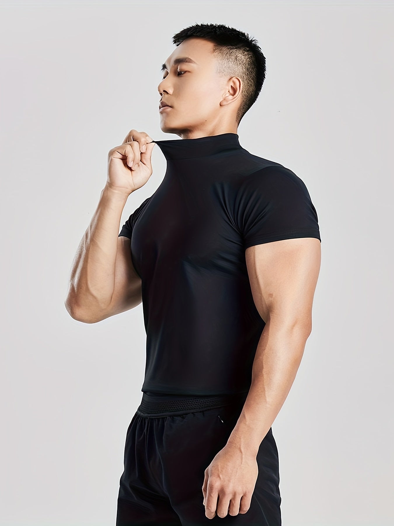 Fitness Solid Color Body Shaper Elastic Quick Dry Muscle Տղամարդկանց կարճաթև շապիկ կլոր պարանոցի մարզման կոստյում
