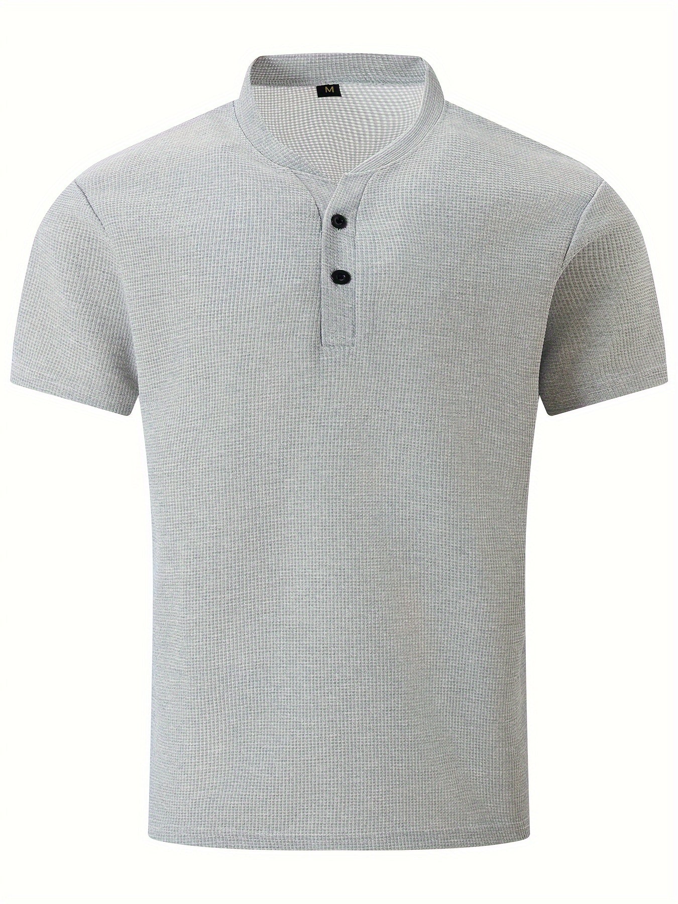 Men's Solid Waffle Stand Collar Short Sleeve Golf Shirts, Casual Style Slight Stretch Regular Fit Summer Tops, Summer Golf Shirts