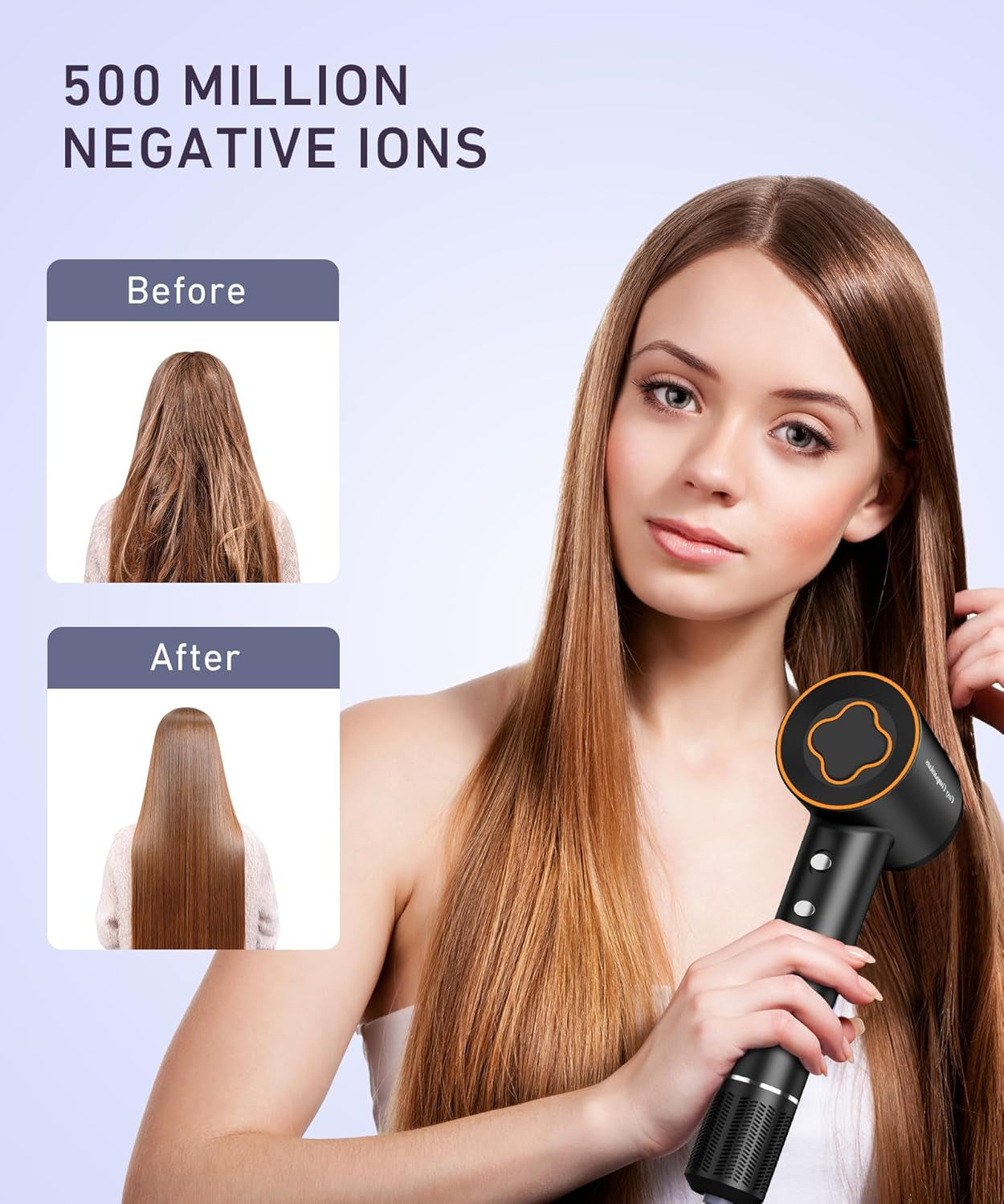 Hair Dryer, 150000 RPM High-Speed Brushless Motor Negative Ionic Blow Dryer for Fast Drying, Low Noise Thermo-Control Hair-Dryer-With-Diffuser and Nozzle