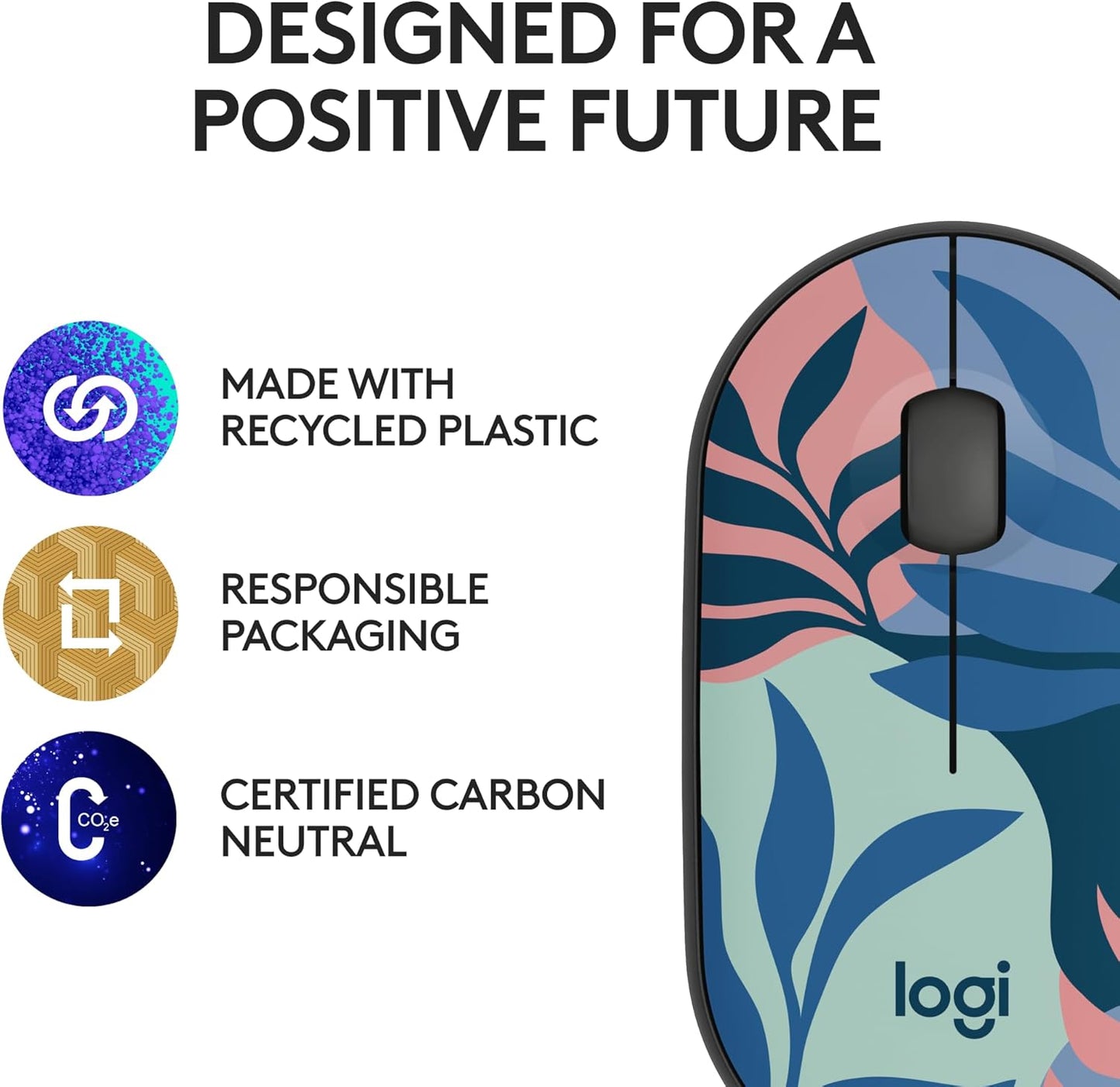 Logitech M340 Wireless Mouse with Limited Edition Prints, USB Receiver and Silent Clicks, Portable Wireless Mouse for Laptop, PC, Windows, Chrome, Surface – Floral Leaves