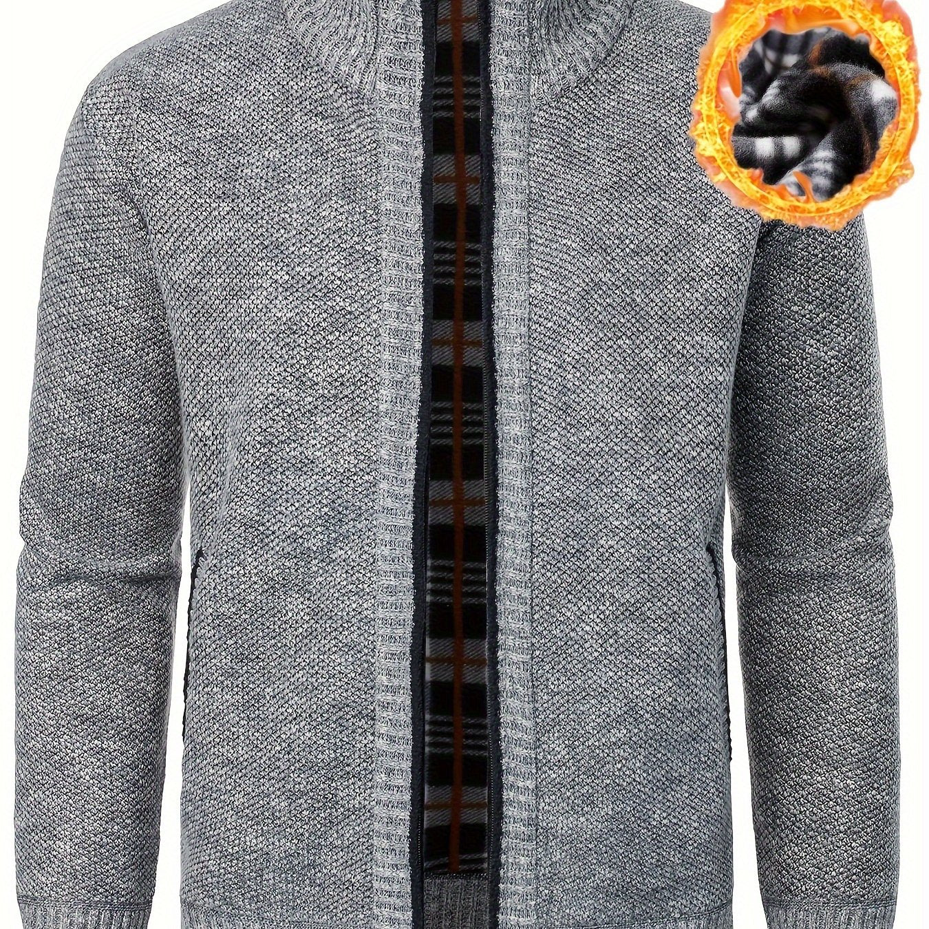 1pc Men'S Casual Style Knit Cardigan - 100% Polyester, Solid Color, Long Sleeve, Regular Fit, Stand Collar, Zip-Up, Umbrella Hem, Non-Stretch Fabric - Fashionable All-Match Pullover for Autumn/Winter