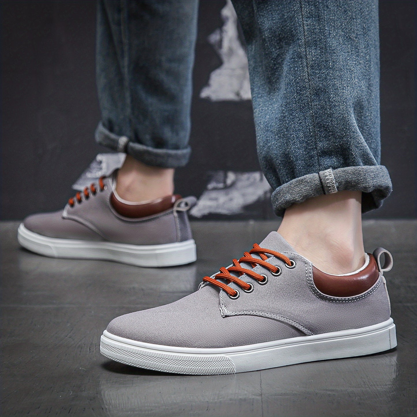 Men's Low Top Casual Canvas Skate Shoes, Breathable Lace-up Casual Flats For Outdoor Walking Driving, Men's Street Footwear