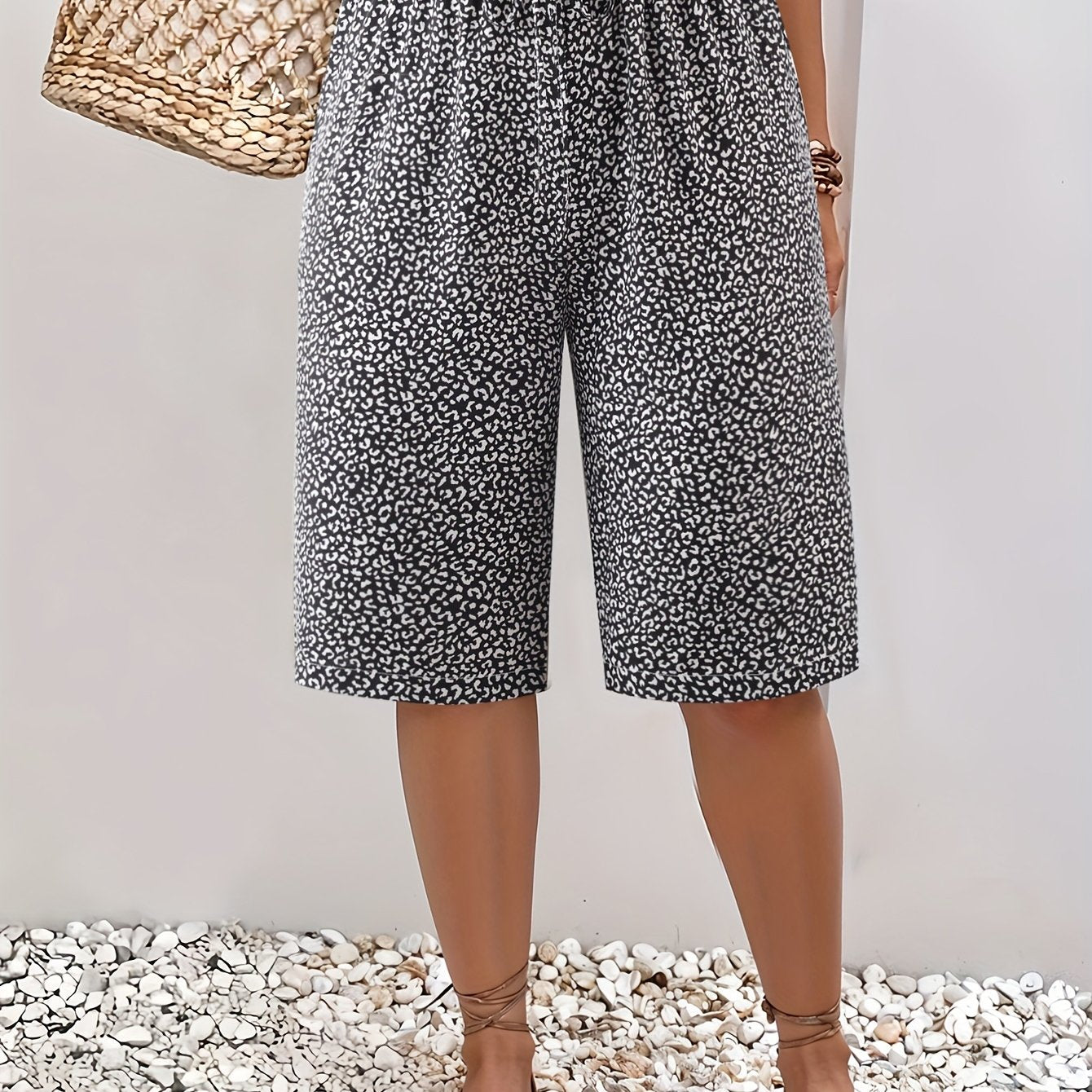 Plus Size Women's Lightweight Beach Shorts - Casual Blue and White Floral Print, Drawstring Waist, Polyester, Machine Washable, Knee-Length with Pockets