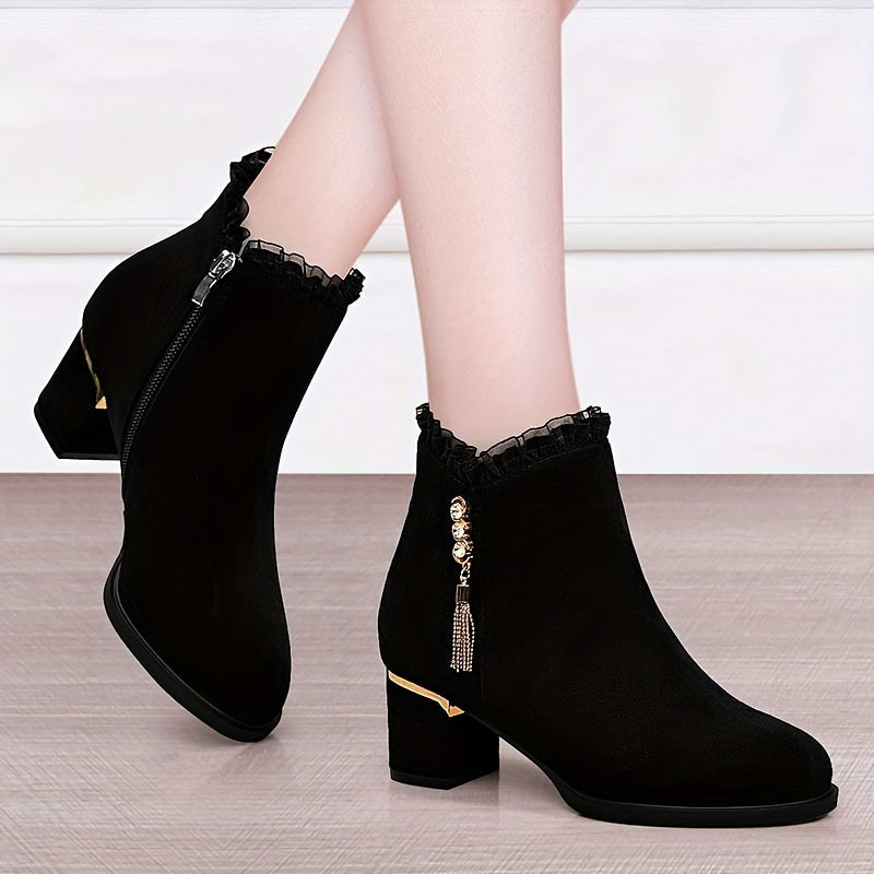 Women's Butterfly Decor Chunky Heel Boots, Fashion Side Zipper Short Boots, Stylish Ankle Boots