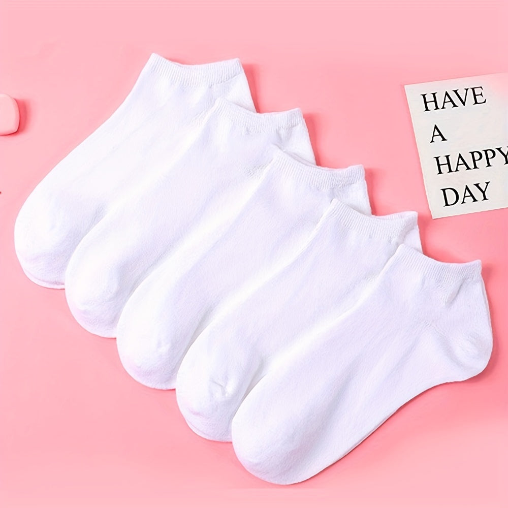 5/10/12 Pairs Unisex Comfort Ankle Socks - Soft Black Polyester Blend, Solid Color Low-Cut Design for Men & Women, Machine Washable, Cute Socks