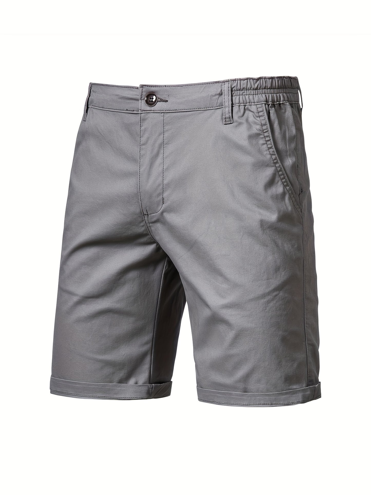 Men's Classic Fit Cotton Twill Flat Front Solid Chino Short With Slant Pockets And Elastic Waist