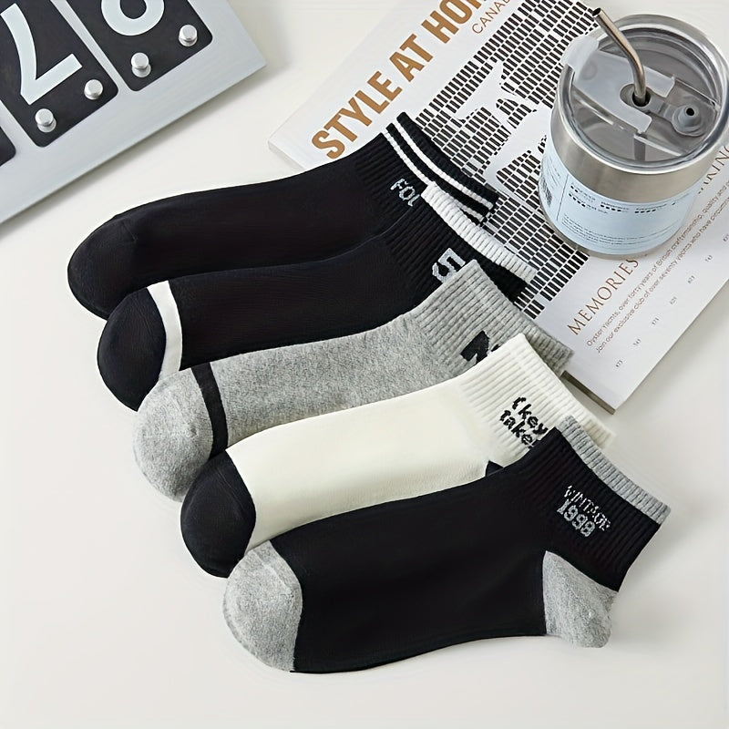 5 Pairs Of Women'S Fashion Pattern Anti Odor & Sweat Absorption Low Cut Socks, Comfy & Breathable Socks, For Daily & Outdoor Wearing, Spring And Summer